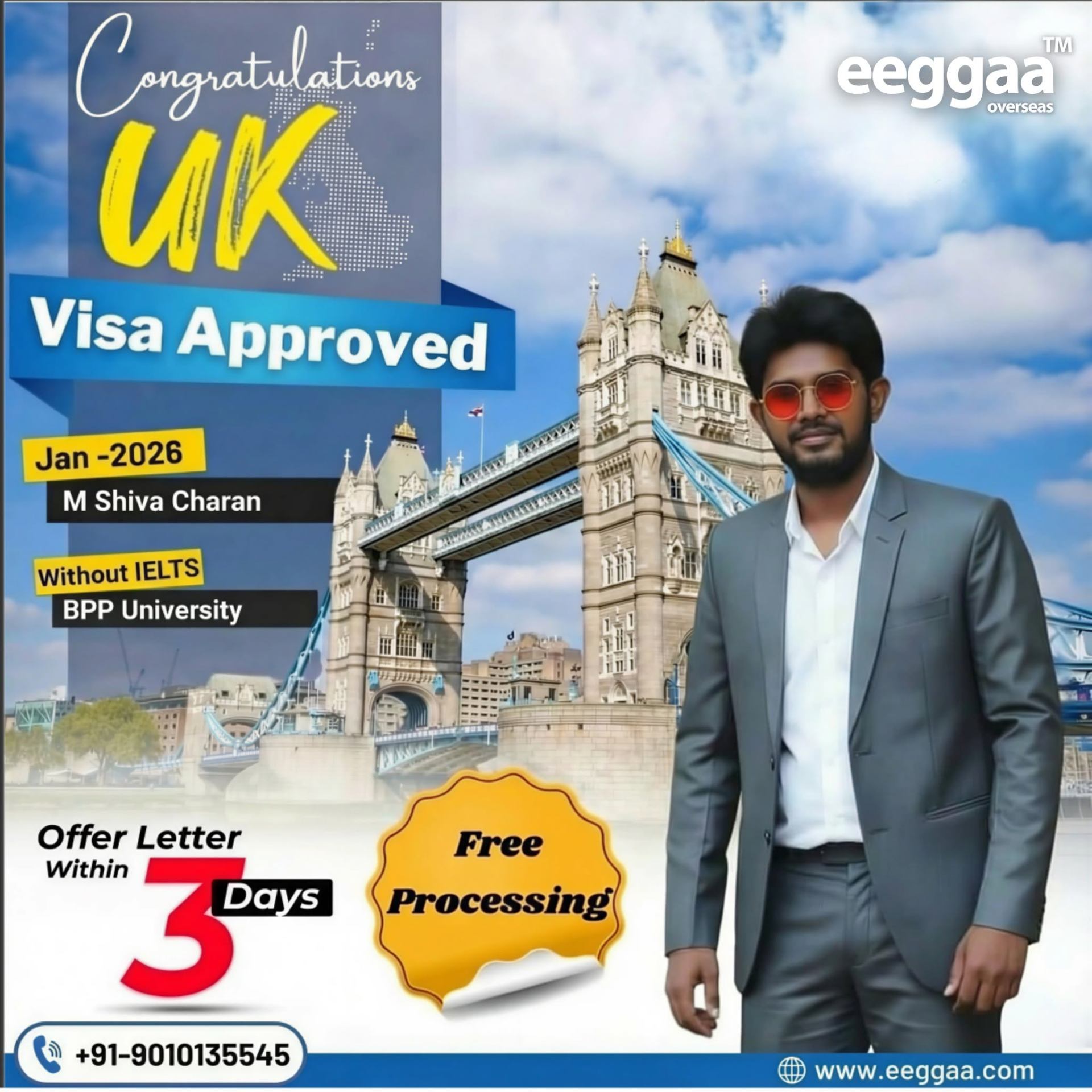 M Shiva Charan — UK visa approved