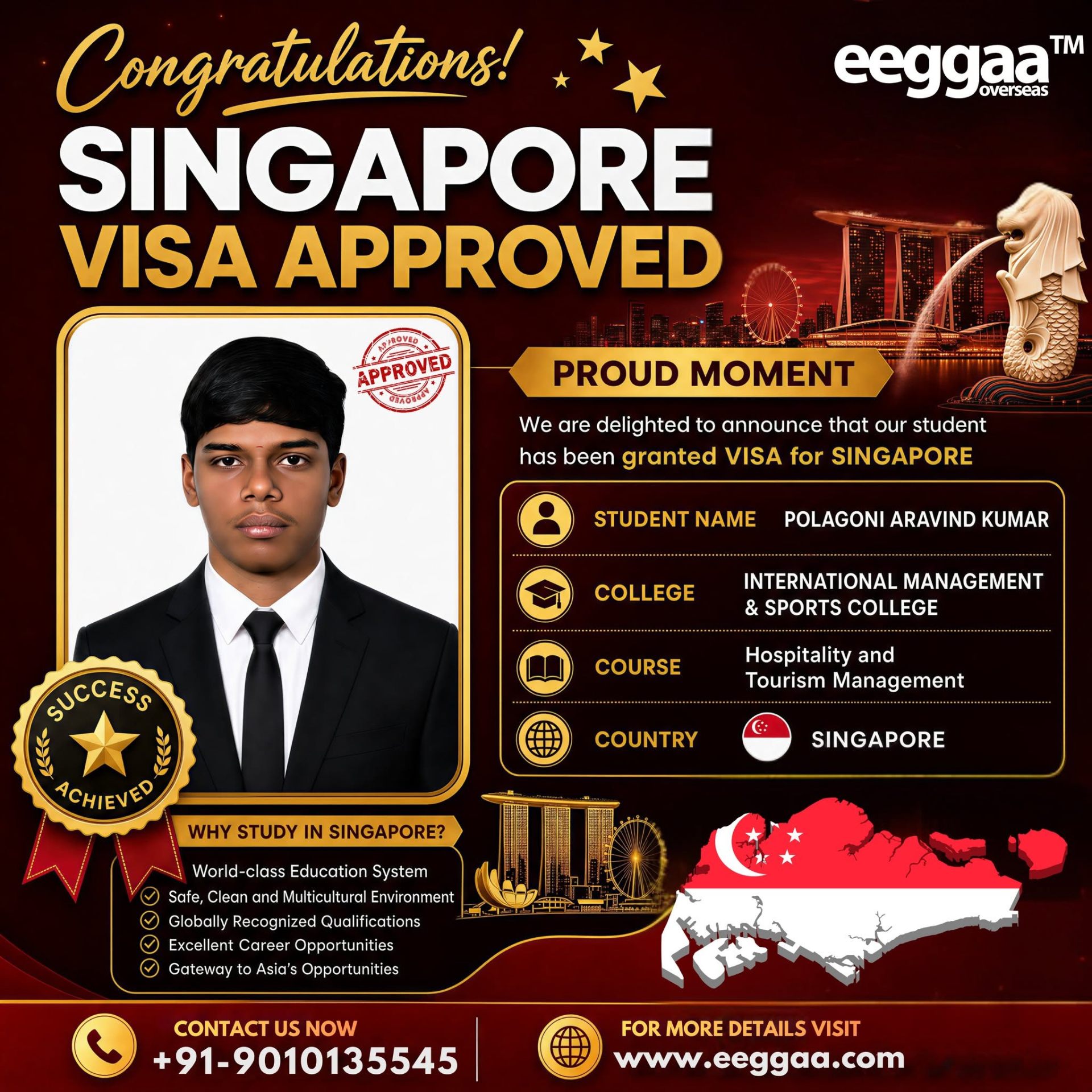 Polagoni Aravind Kumar — Singapore visa approved