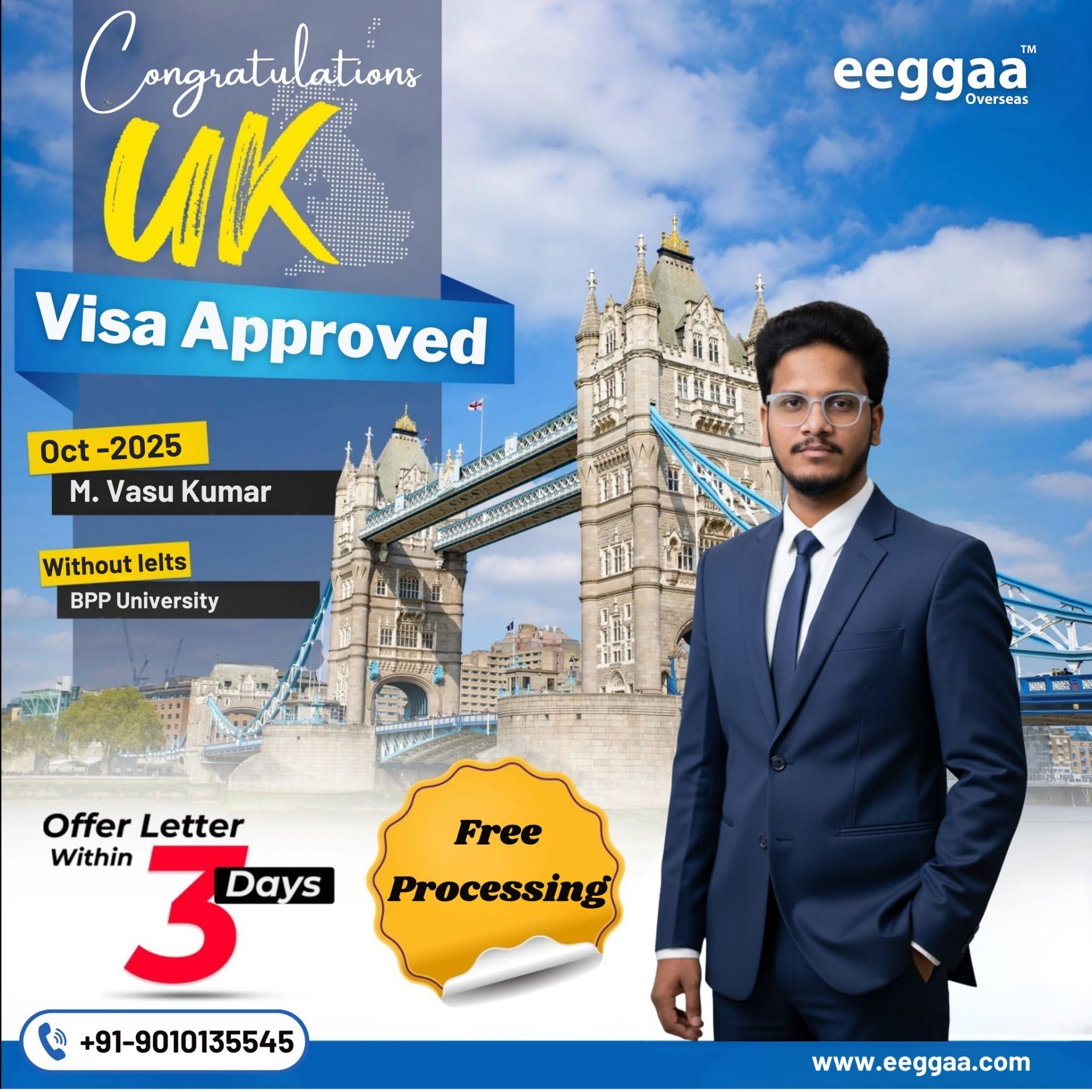 M. Vasu Kumar — UK visa approved