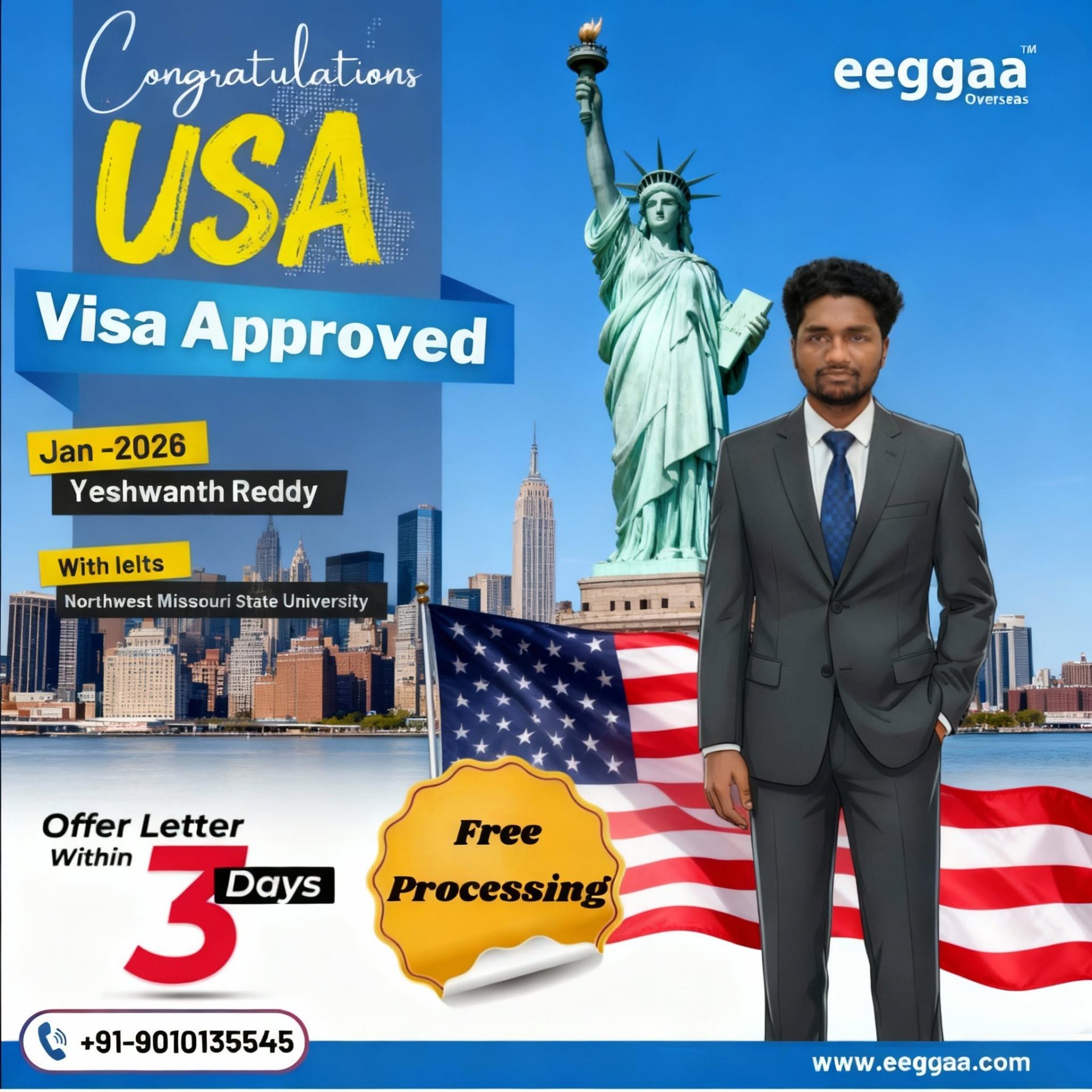 Yeshwanth Reddy — USA visa approved